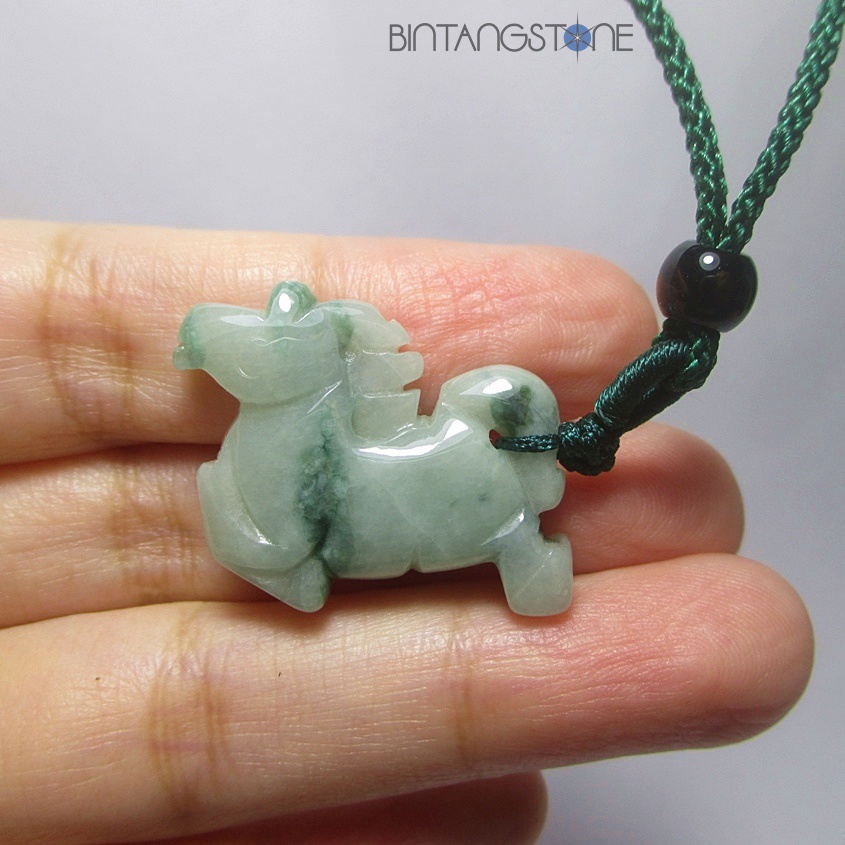 Floral Green Jadeite Burma Type A Horse Shio Kuda Necklace Kalung Liontin Giok Hijau Myanmar Giok Ci
