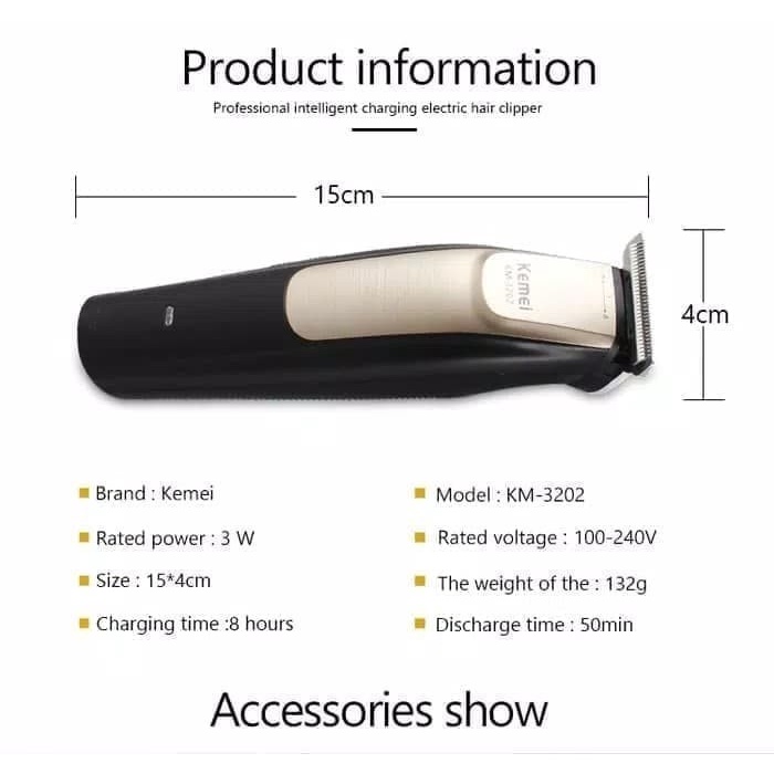 Trimmer Alat Cukur Kemei KM-3202 Cukuran Kumis Jenggot Cas