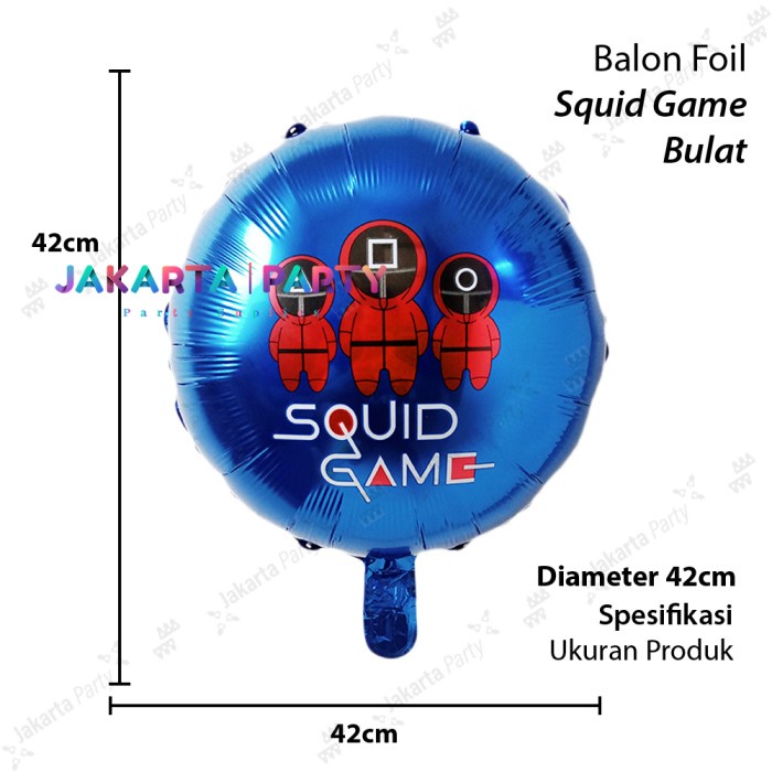 Balon Foil Bulat Squid Game Biru / Balon Karakter Bulat