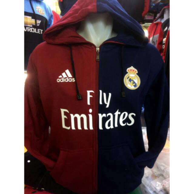 Jaket hoodie Real Madrid Adidas warna merah biru Terbaru 2016/2017
