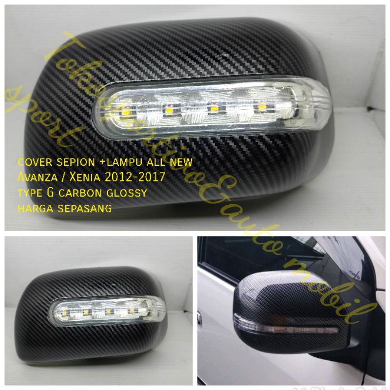 Cover sepion mirror cover sepion all new Avanza type G+Lampu LED carbon glossy model tempel