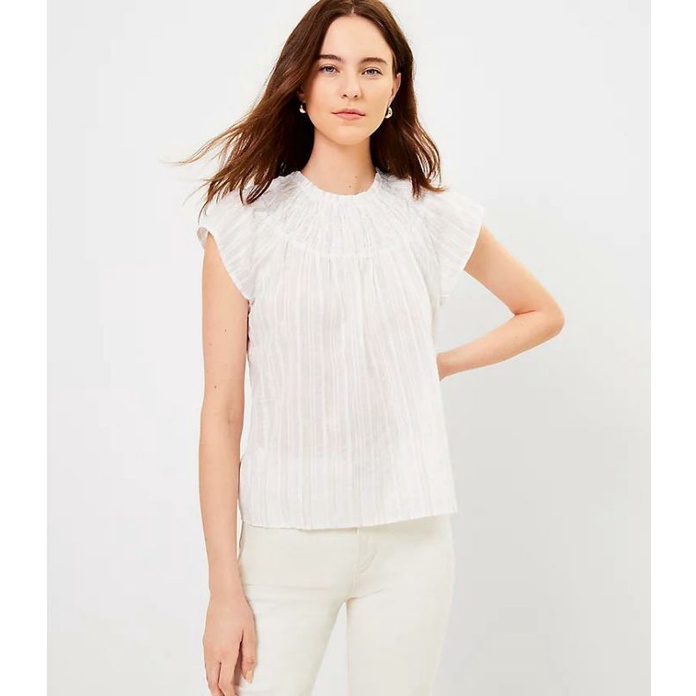 LF** shimerry striped smocked blouse