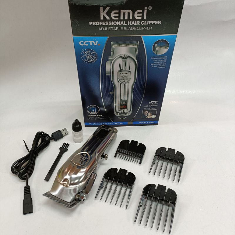 Alat Mesin Cukur Pangkas Rambut Kemei Km 803  Clipper Profesional Recharger Silver