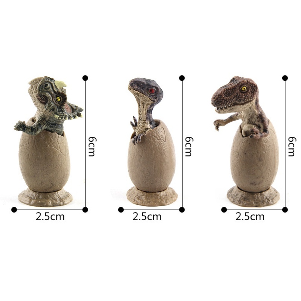 3pcs Kombinasi Telur Dinosaurus Jurassic Dinosaur Setengah Menetas Model Ornamen Buatan Tangan dengan Dasar