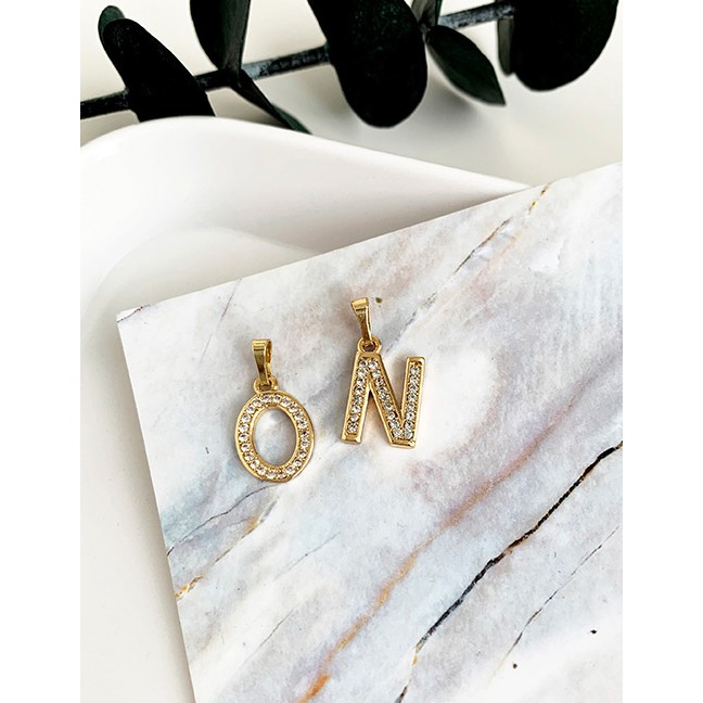 LRC Liontin Fashion Copper + Zircon Alloy Diamond Letter Necklace Pendant B-N