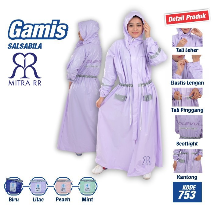 Jas Hujan Rok Gamis Jumbo Wanita/ Jas Hujan Muslimah/ Raincoat Hijabers Poncho Terusan Plevia Salsabila 753/ Jas Hujan Pastel
