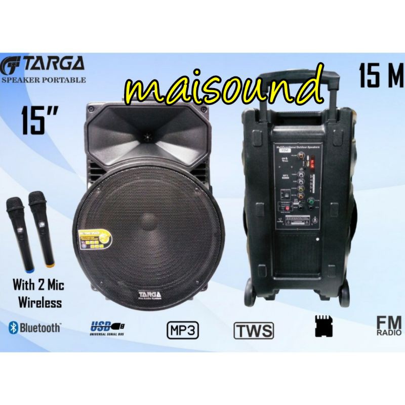 SPEAKER PORTABLE TARGA 15M MEETING TARGA 15 M 15 INCH BLUETOOTH FREE MIC WIRELESS