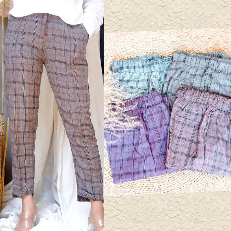 Celana Pants Panjang Cewek/Wanita | Celana Kotak-Kotak Cewek | Square Pants woman