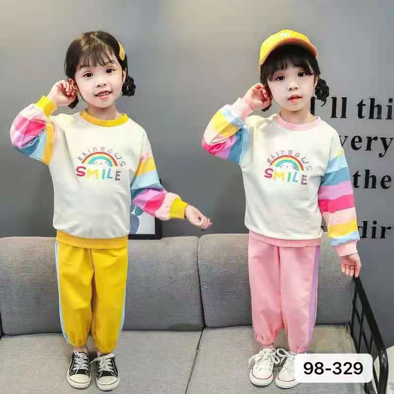 Setelan Baju Anak Perempuan Balita Import | 2 - 7 thn Kaos Anak Cewek / Kualitas Premium STLNG10 SMILE MB