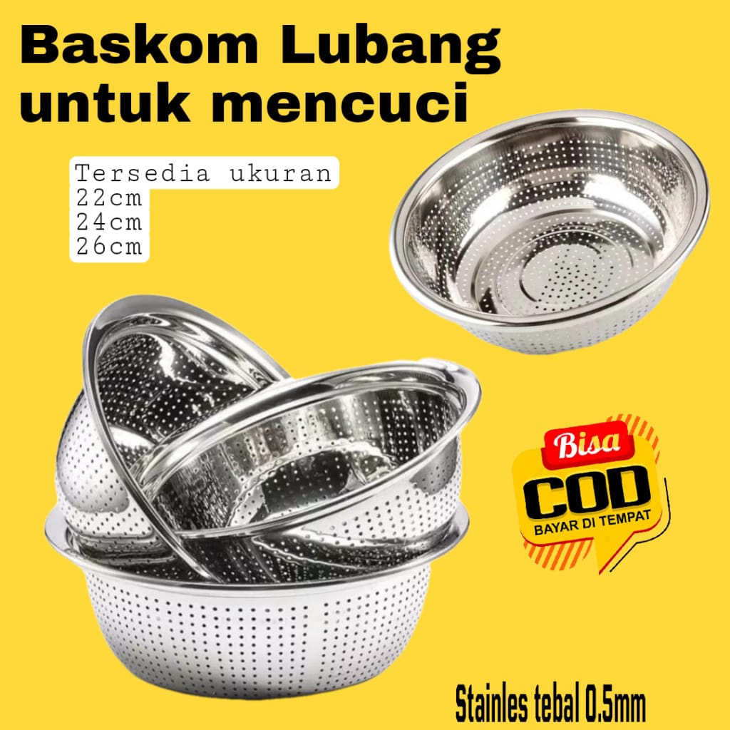 Baskom Stainless Baskom Cuci Beras Mangkok Stainless Baskom Saringan Stainless