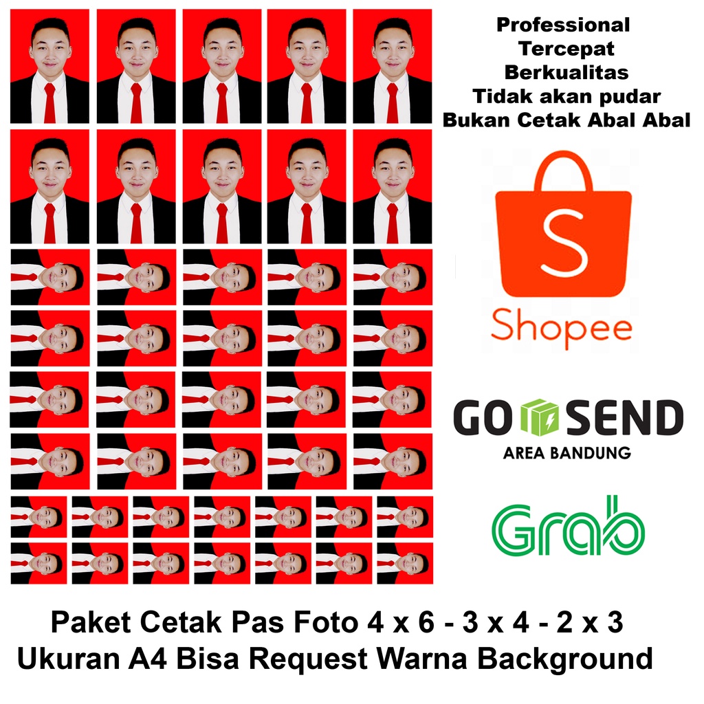 Paket Cetak Pas Foto 4x6 3x4 2x3 Ukuran A4 Isi Banyak