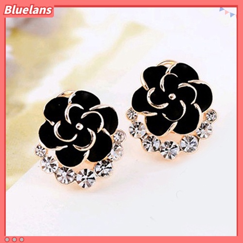 Bluelans Women Peony Camellia Flower Rhinestones Alloy Ear Stud Earrings Party Jewelry