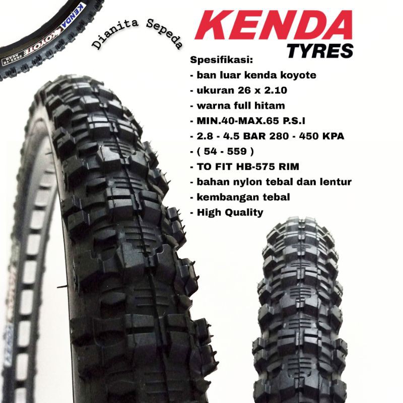 ban luar 26 x 2.10 kenda koyote rear sepeda gunung mtb thrill polygon pacific aviator original 26 in