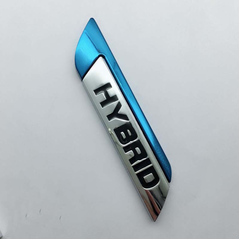 2pcs Stiker Emblem Logo HYBRID 3D Bahan Metal Untuk Fender Body Mobil SUV