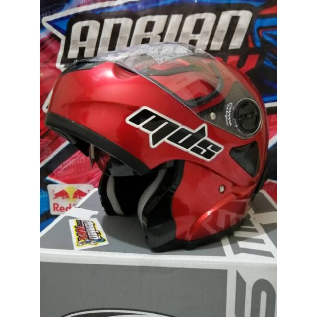 HELM MDS PRO RIDER RED MAROON DOUBLE VISOR HELM MODULAR MDS PRO RIDER MERAH MARUN DOBEL VISOR MURAH