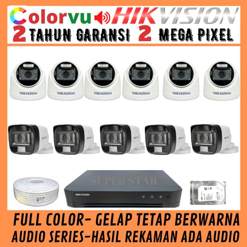 PAKET CCTV COLORVU HIKVISION 16 CHANNEL 11  KAMERA 2MP AUDIO FULL COLOR