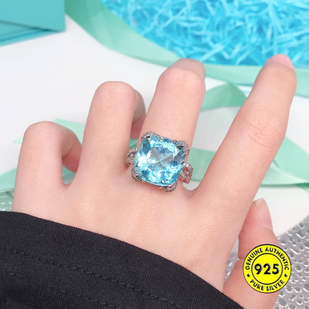 Cincin Batu Topaz Aquamarine Alami 15 Karat Untuk Wanita