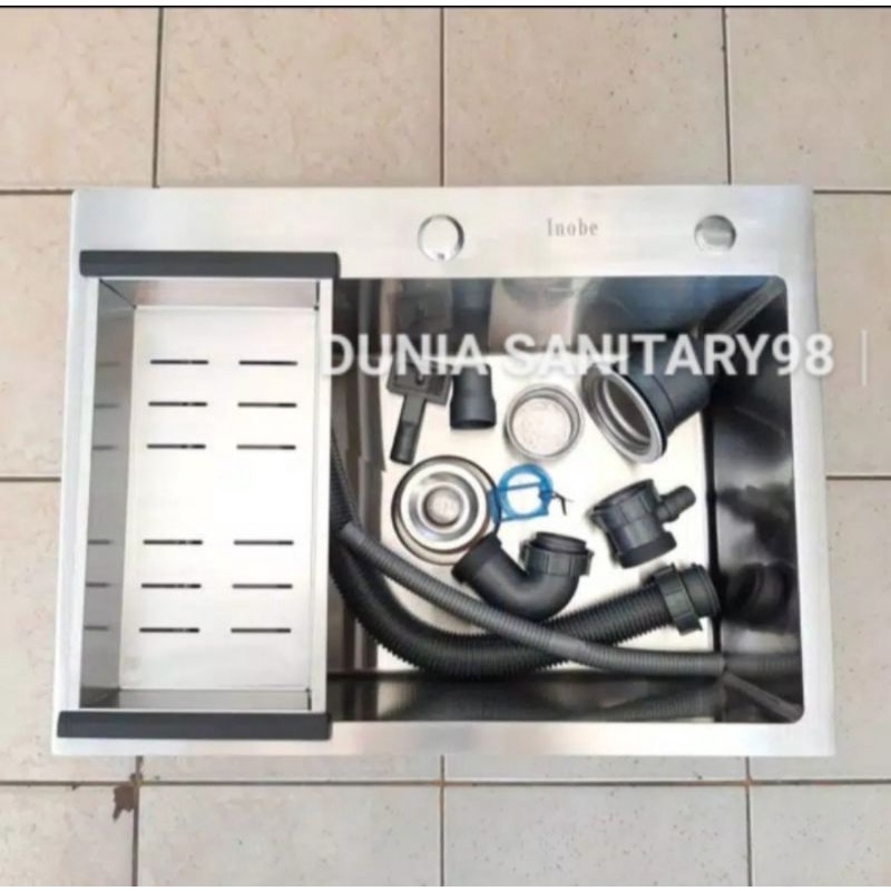 Paket komplit Kitchen Sink INOBE 6045 stainless sus 304 Bak cuci piring INOBE By onan paket lengkap kran pipa