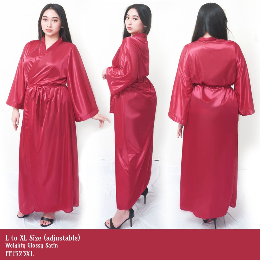 baju tidur kimono panjang satin maroon big size