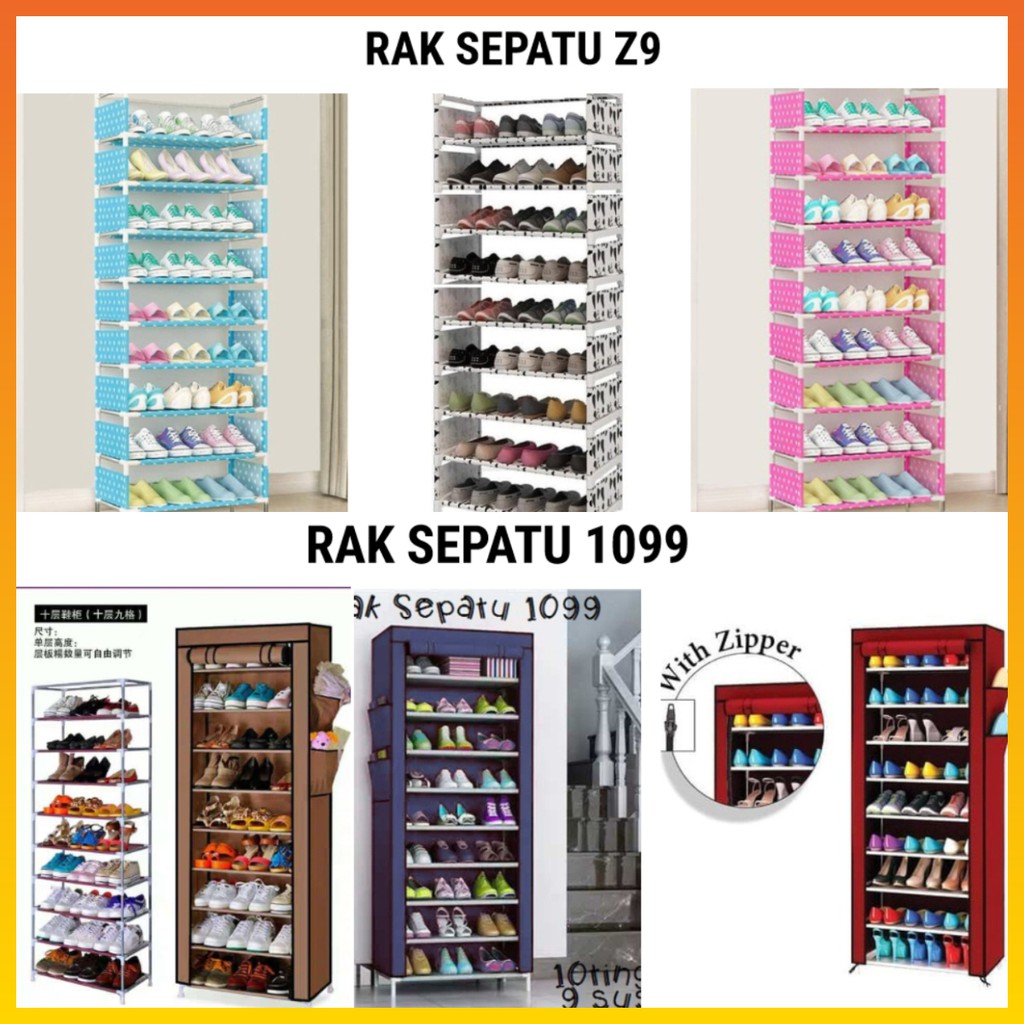 Rak Sepatu 9 Tingkat + Cover Debu Polos Susun 9 Ruang Portable Shoes Rack