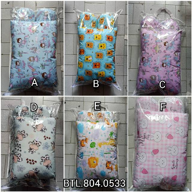 Bantal guling 60cm balita set sarung bisa lepas katun halus isi dakron motif banyak