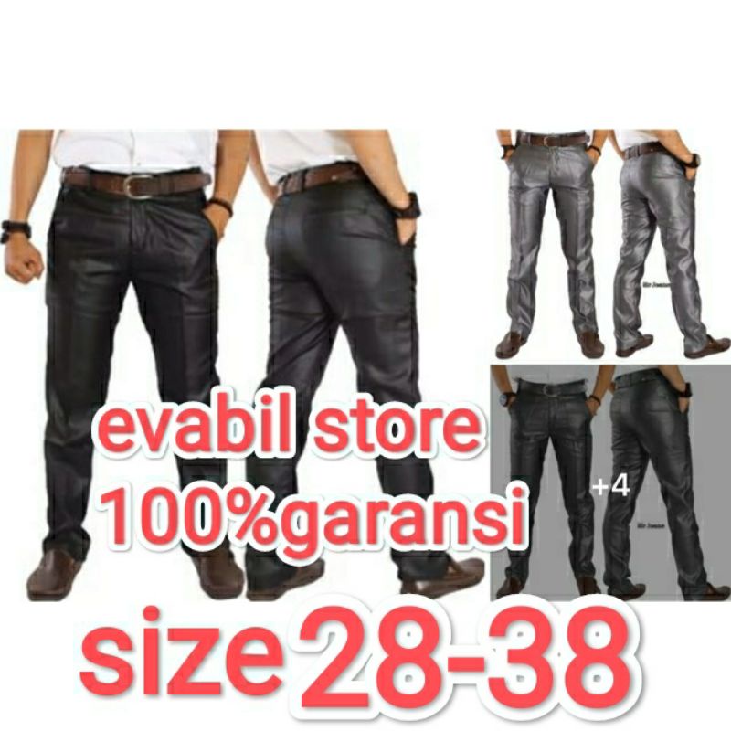 Celana Formal Pria Bahan Mengkilap Slimfit Kerja Dasar Metalik  UK 27-38 Navy Hitam