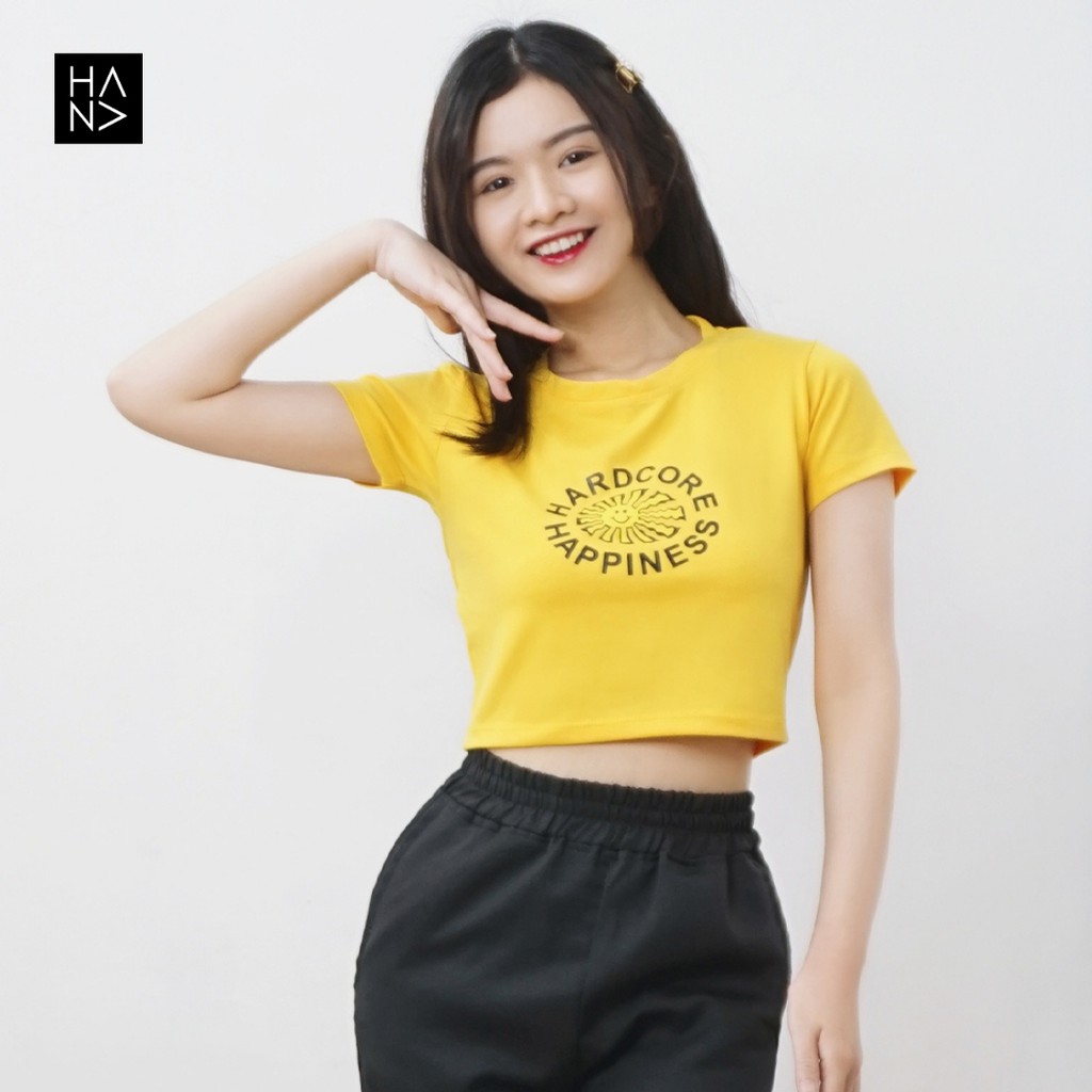 HanaFashion JKT - Hardcore Happiness Crop Top Kaos Crop Tee Lengan Pendek Wanita - CT047