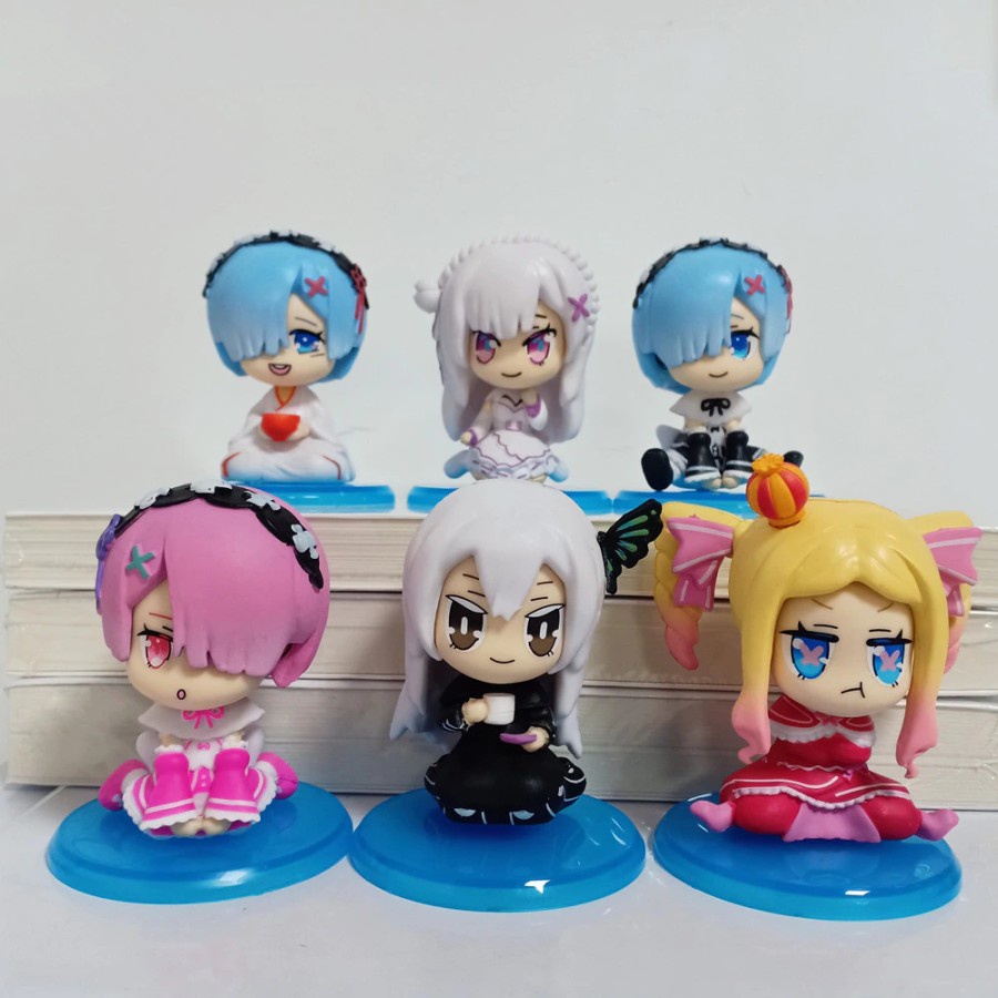 6pcs/set Anime Re:Life In A Different World From Zero Rem Ram Sitting