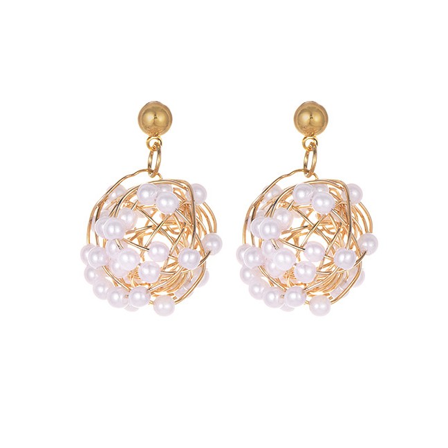 LRC Anting Tusuk Fashion Gold Alloy Irregular Pearl Earrings F50976