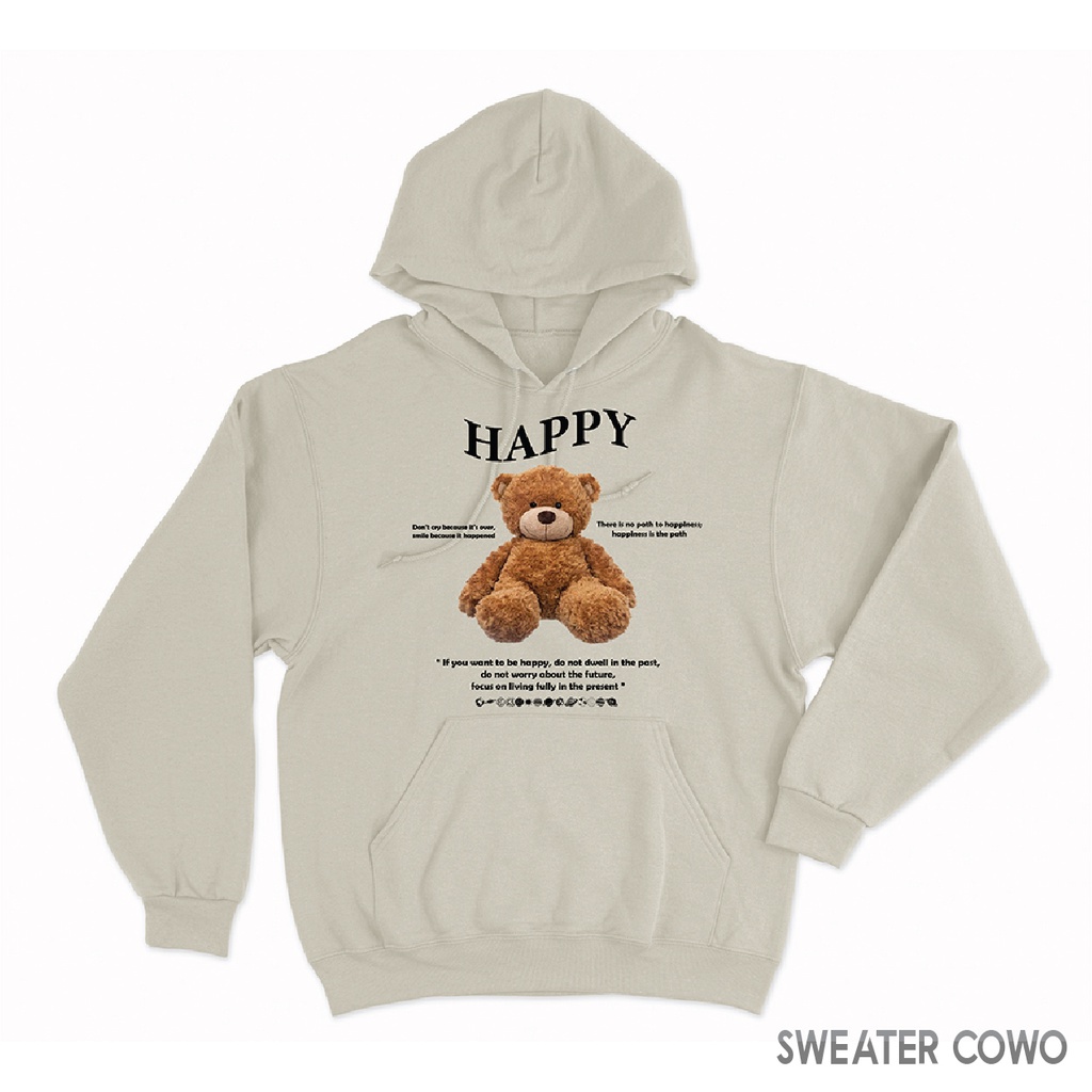 Sweaterpolos Hoodie Jumper HAPPY BEAR  ( Sablon ) Unisex Pria &amp; Wanita