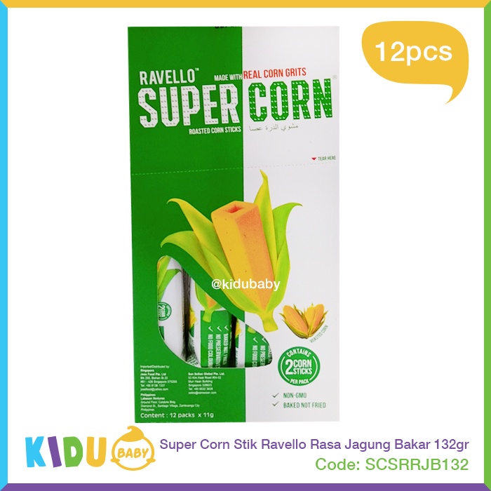 SuperCorn Stik Ravello 132gr Cemilan Snack / Super Corn Stik Cemilan Sehat / Kidu Baby