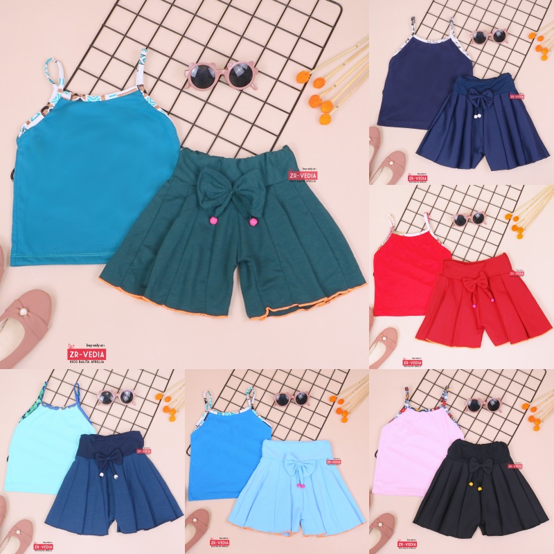 Setelan Mixed Pop uk 1-2 Tahun / Baju Anak Perempuan Tanktop Rok Celana Polos Set Atasan Cewek Kensi