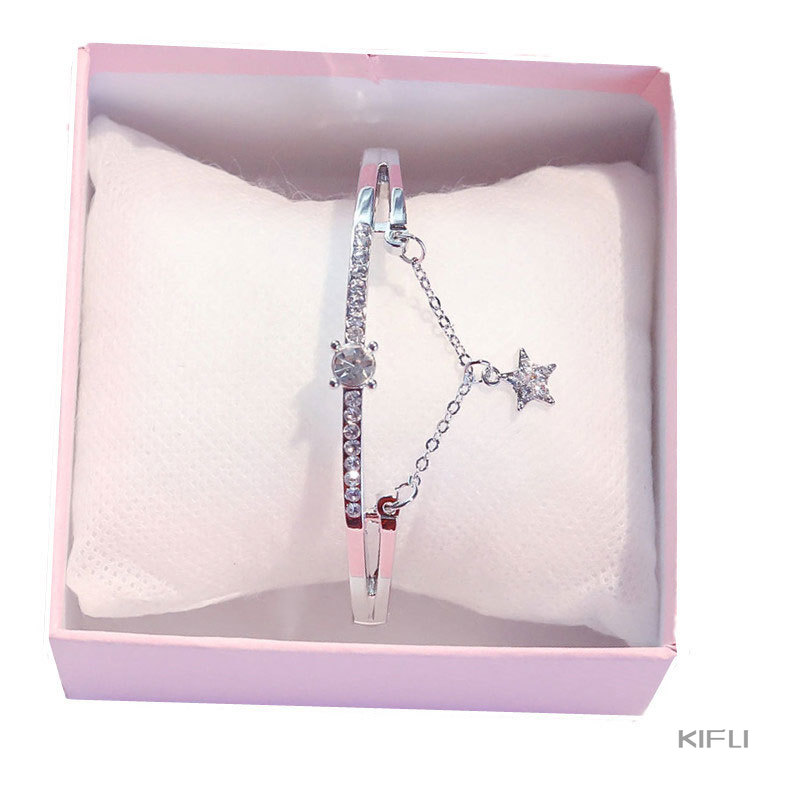 (KIFIL)Model Ledakan Panas Wanita Liar Pelajar Wanita Gelang Emas Berlian Bertatahkan Logam Gelang dengan Bintang Berujung Lima