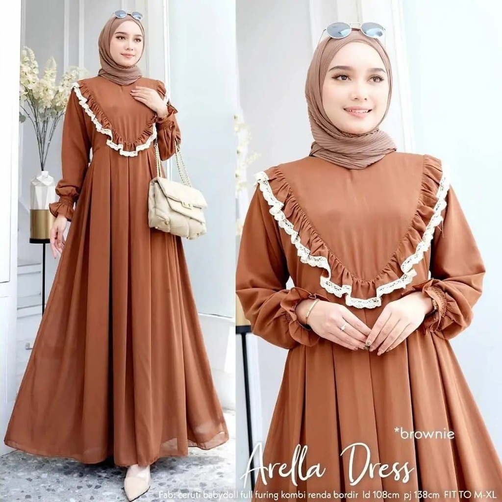 ARELLA DRESS BO BL Bahan CERUTY BABYDOLL FULL PURING APLIKASI RENDA Gamis Wanita Terbaru 2021 Kekinian Viral Gamis Murah Terbaru Gamis Terbaru 2021 Modern Import