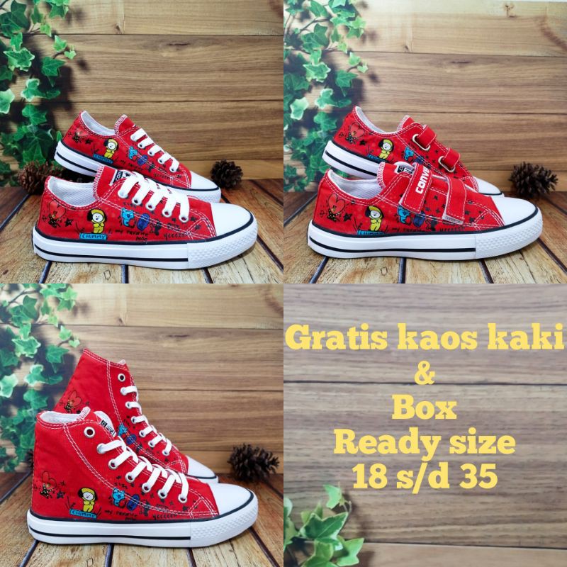 SEPATU ANAK SNEAKER CONVERSE SEPATU ANAK PEREMPUAN  BTS BT21 MERAH