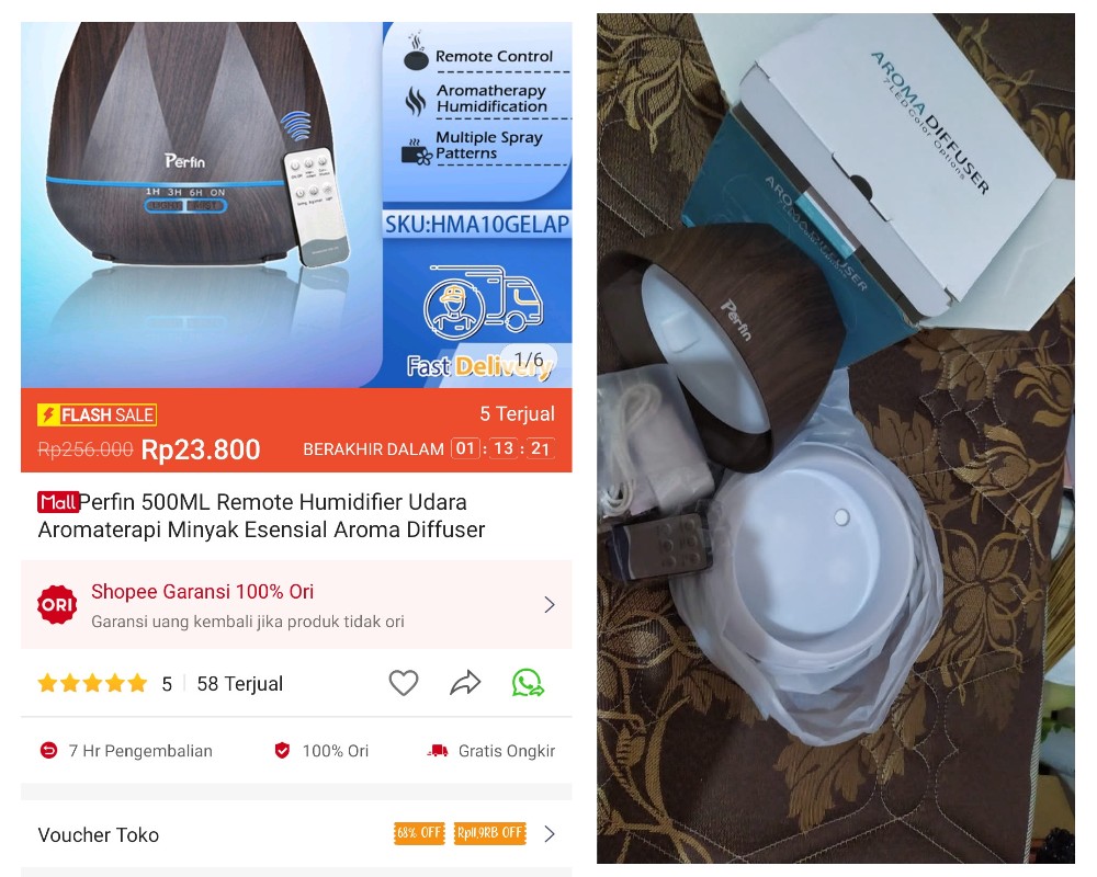 Perfin 500ml Remote Humidifier Udara Aromaterapi Minyak Esensial Aroma Diffuser