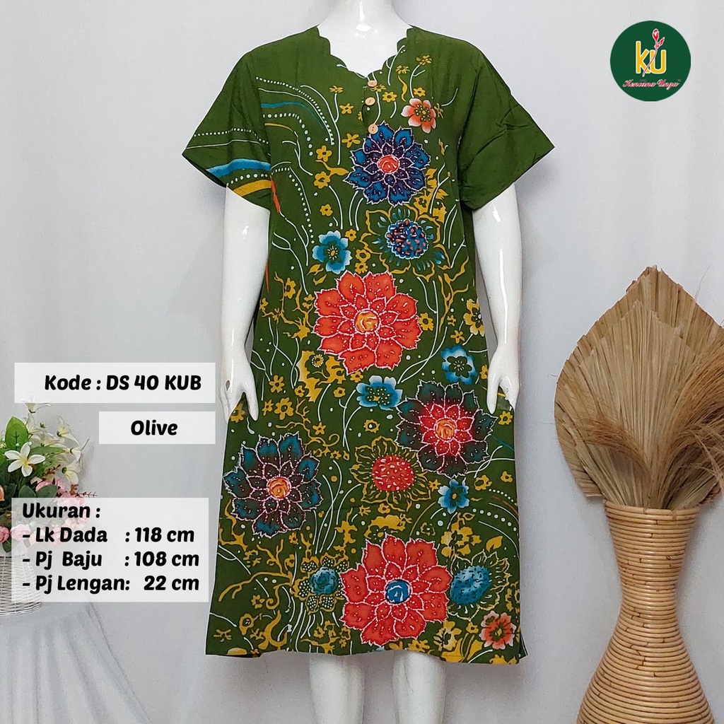 COD DS40 KUB | Daster Batik Kencana Ungu Asli Label Biru Ukuran Jumbo | Baju Santai Tidur Wanita Dewasa Kancing Depan Busui Friendly Motif Terbaru-Olive C