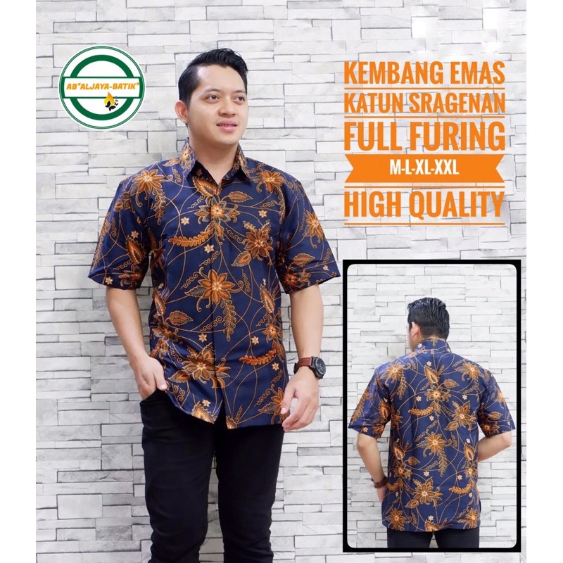 BATIK KEMBANG EMAS PENDEK KATUN HALUS SRAGENAN SIZE M-XXL ASLI SOLO