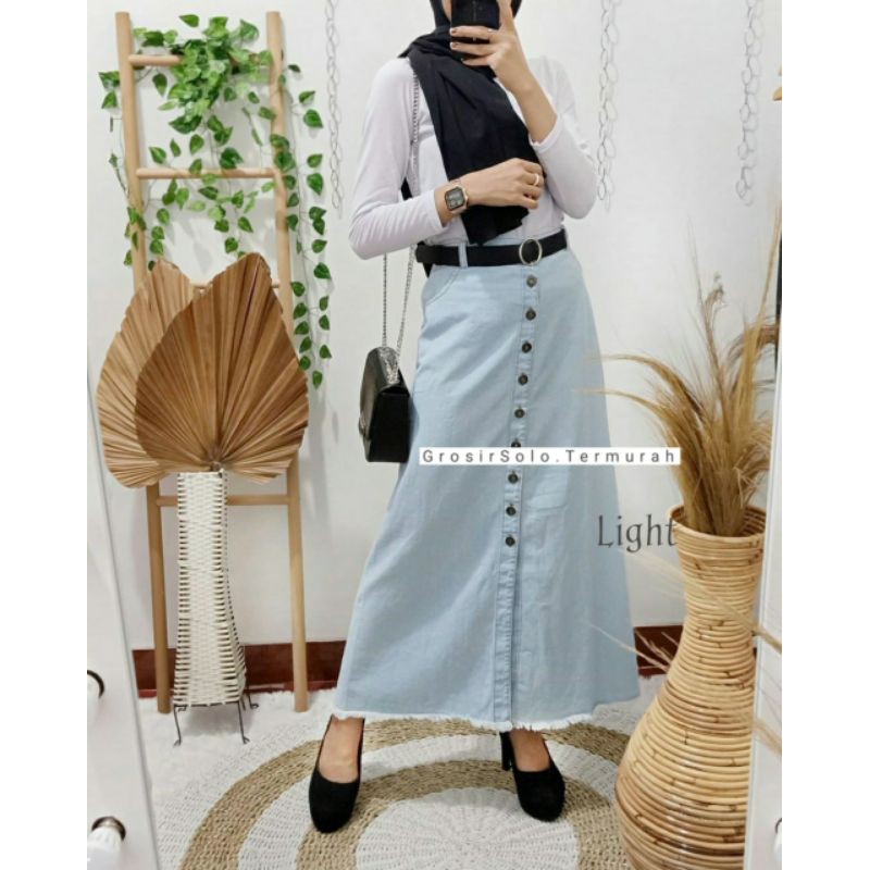 Rok Jeans Kancing / Rok panjang / Rok Kancing jeans