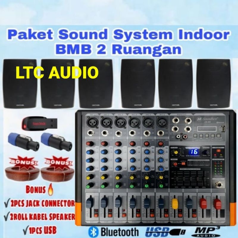 PAKET SOUND SYSTEM INDOOR BMB 2 RUANGAN / SOUND SYSTEM INDOOR CAFE 2 LANTAI ( 6 UNIT SPEAKER )