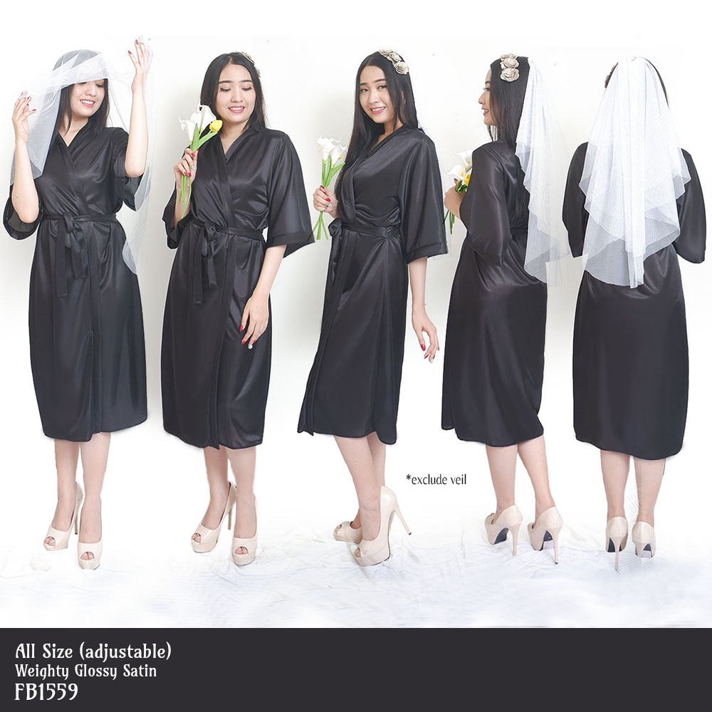 FOLVA kimono baju tidur sleeping robe satin 1559BKIM hitam all size-1