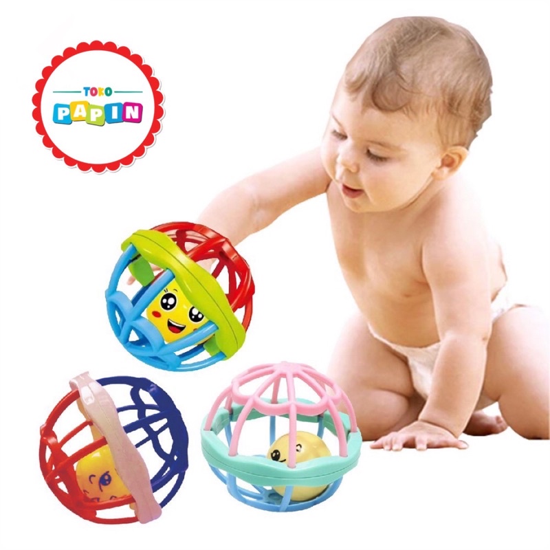 TokoPapin Rattle Teether Bayi Bola Kerincingan Silikon Karet Lembut BPA Free Mainan Bola Anak Bayi Bisa Bunyi lucu