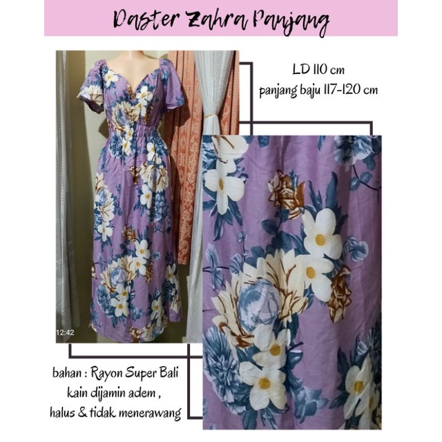 Daster Zahra panjang //Daster Zahra //Zahra panjang Rayon Bali //Daster Bali