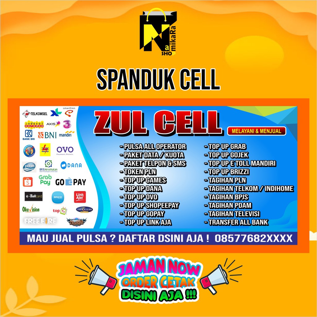 Cetak Spanduk Banner Backdrop Konter Pulsa 2x1 m / Banner Konter Cellular Viral / Termurah BISA COD