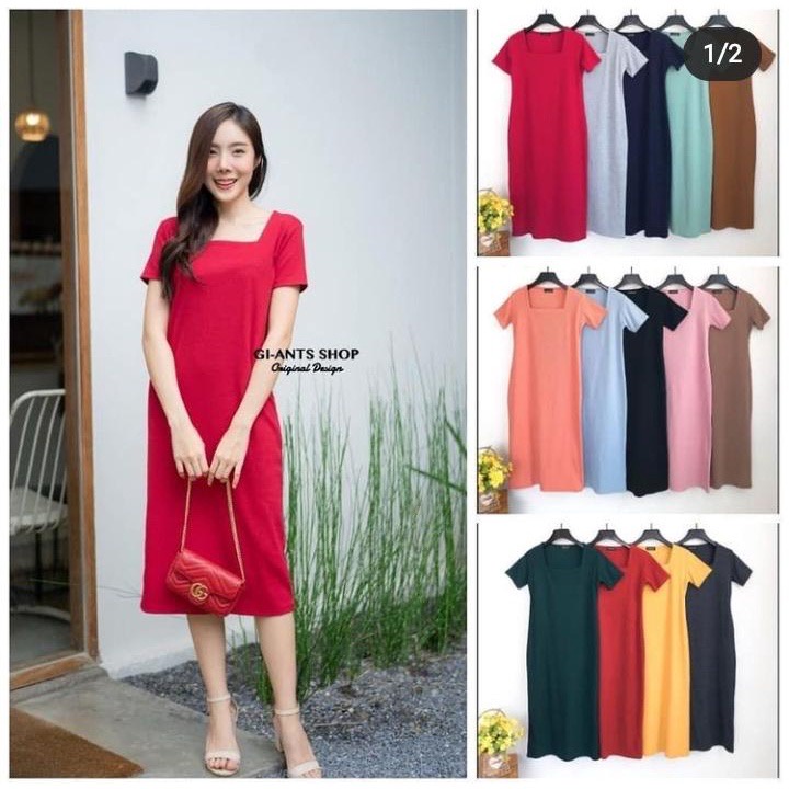 RAINBOW - DRESS LEHER KOTAK / LONG DRESS SQUARE NECK POLOS