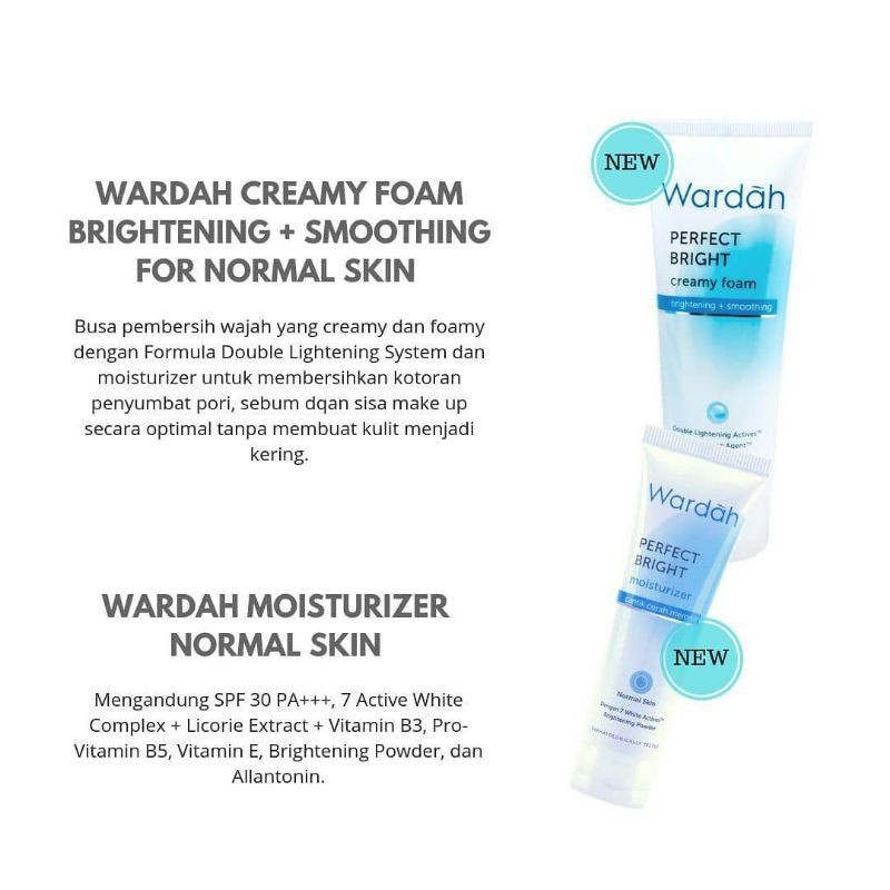 Wardah Perfect Bright Creamy Foam Brightening + Oil Control | Bright + Smooth Glow /Cooling Bright Jelly  50 ml 100 ml 20 ml