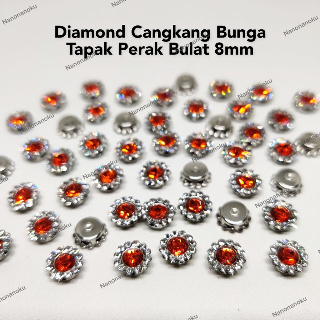 [±300 bj] Kristal Cangkang Bunga 8 mm Tapak Perak Bulat Batu Diamond Permata Akrilik/Berlian Jahit