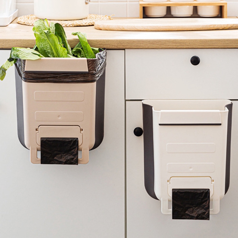 Zoed Wall Mounted Folding Waste Bin Kitchen Cabinet Door Hanging Trash Bin Garbage Car Trash Can Shopee Indonesia