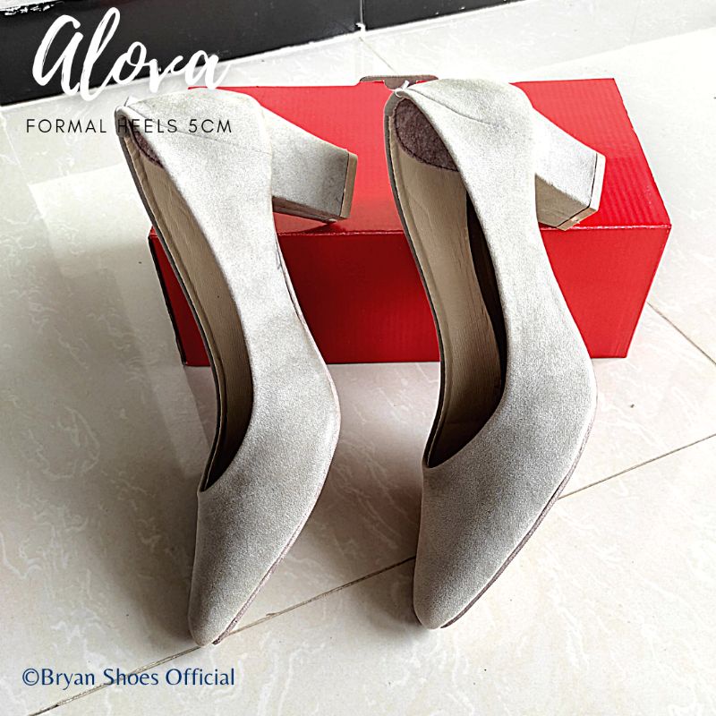 Bryan Alova Pantofel Heels 5cm Formal Suede BigSize Oversize Jumbo Sepatu Hak Tahu Kerja Kantor-GREY 5CM