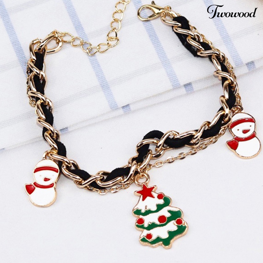 Twowood Santa Claus Christmas Tree Christmas Bracelet Alloy Bell Snowman Pendant Charm Bracelet Chic Gift